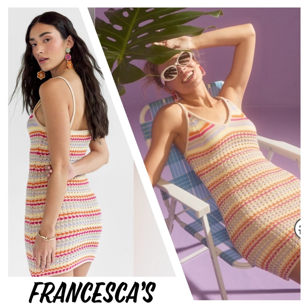 New Francesca’s Alethea Stripe Crochet Lined Dress Cover Up - Picture 2 of 6
